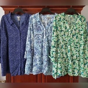 Catherines Lot Bundle Of 3 Button Front Shirts Green Floral and Blue Size 4X